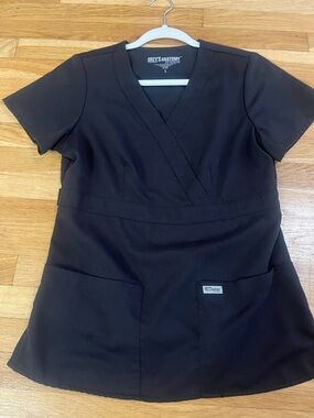 Grey's Anatomy Black Wrap-Style Medical Scrub Top